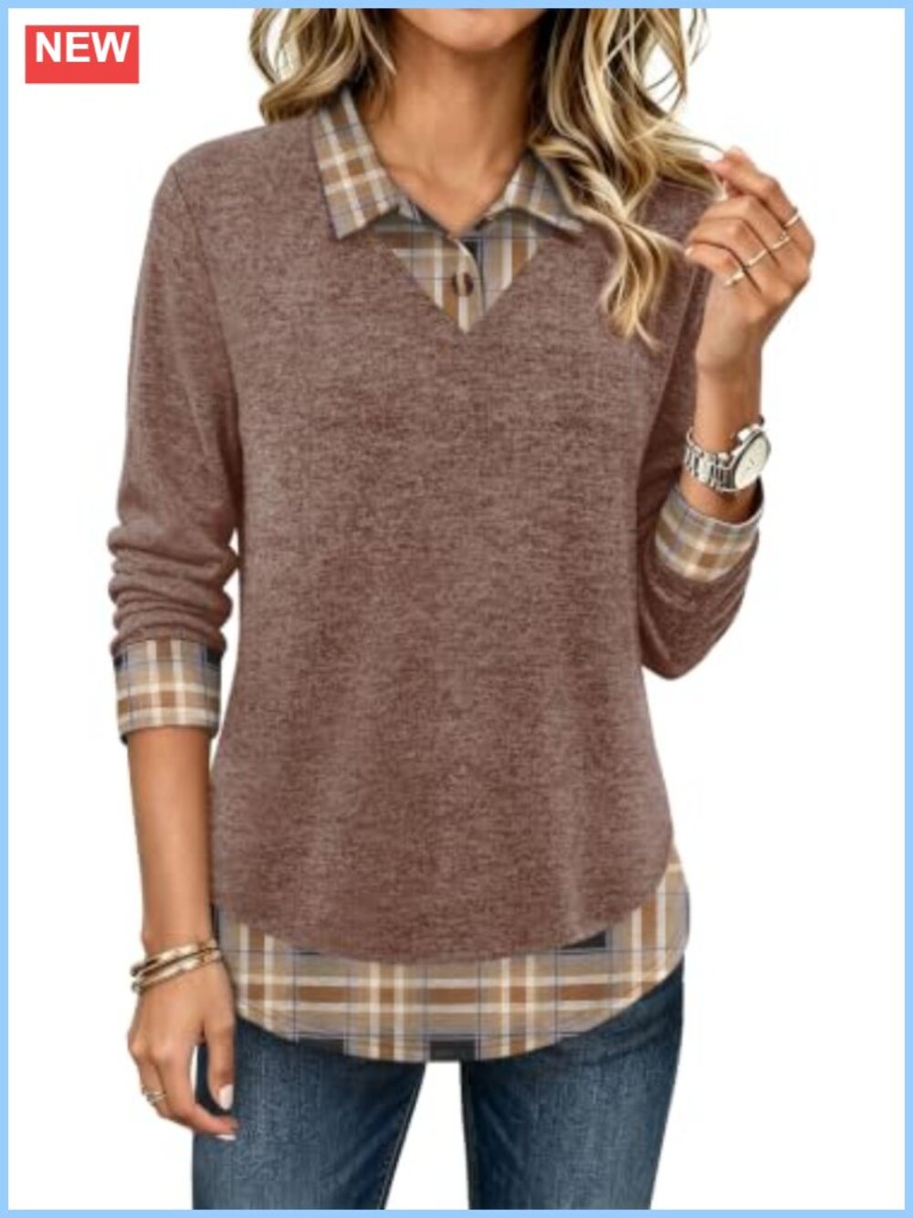 Women's Long Sleeve Tunic Top Polo Collar Button Pullover Work Blouse